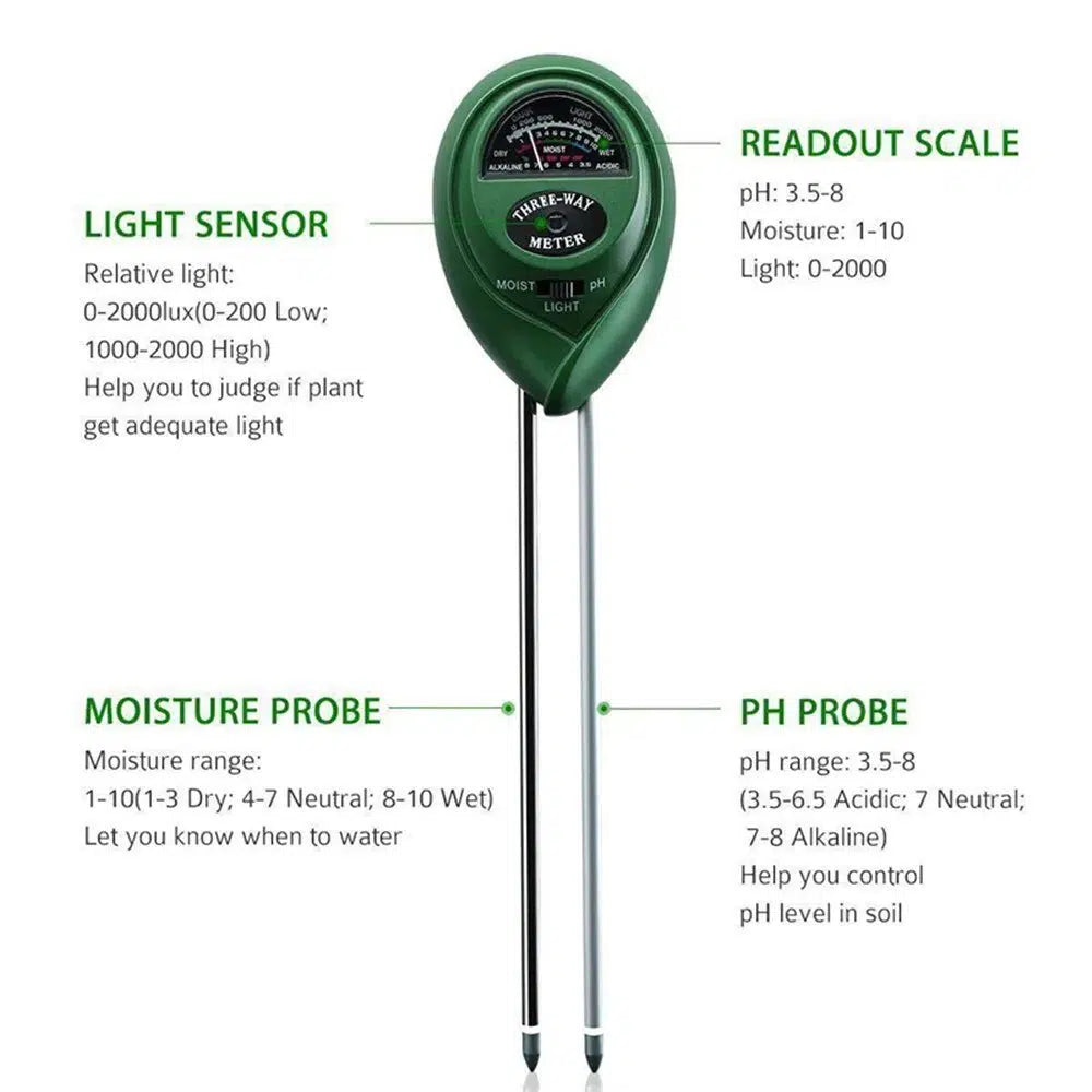 3 In 1 Moisture Sunlight PH Meter Soil-green-