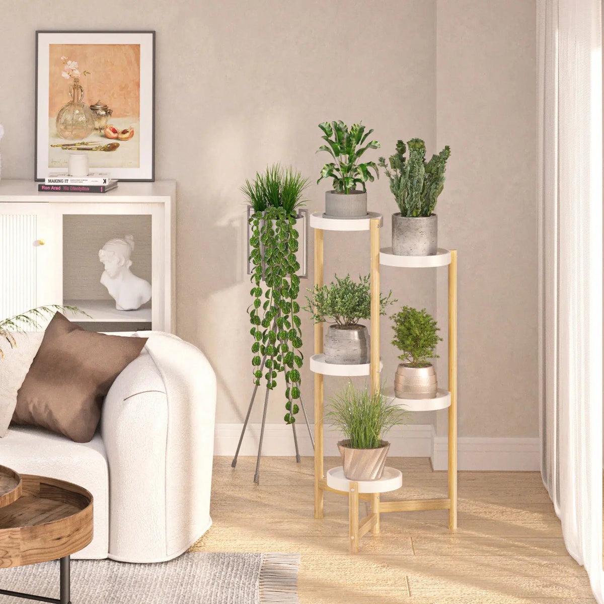 5 Tier Bamboo Plant Stands Indoor-White-Australia-