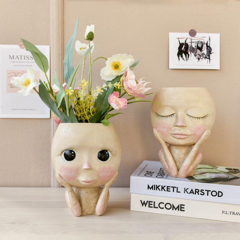 Blushing Face Design Planter Pot-