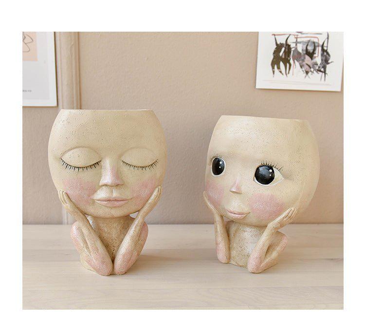 Blushing Face Design Planter Pot-