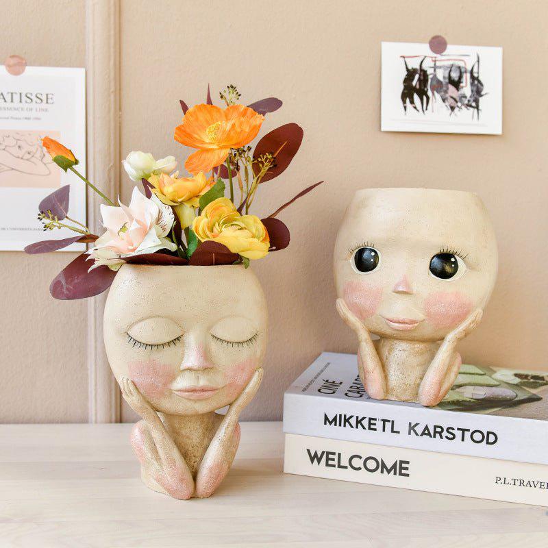 Blushing Face Design Planter Pot-