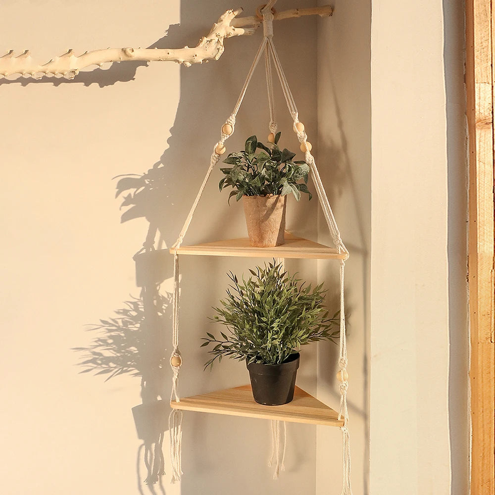 Boho Triangle Shelf Hanger-2 Shelves-