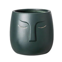 Ceramic Sleeping Face Plant Flower Planter Pot-Dark Green-