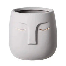 Ceramic Sleeping Face Plant Flower Planter Pot-Gray-