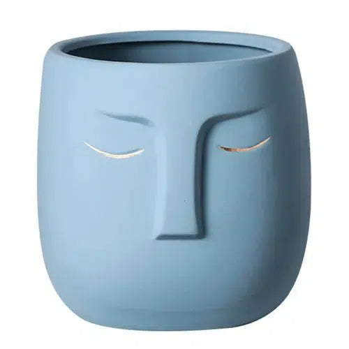 Ceramic Sleeping Face Plant Flower Planter Pot-Light blue-