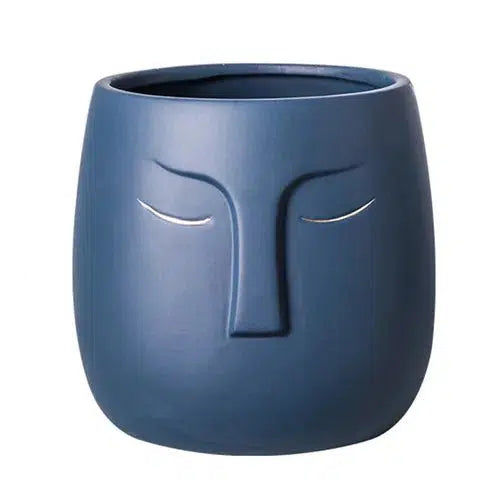 Ceramic Sleeping Face Plant Flower Planter Pot-Navy blue-