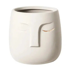 Ceramic Sleeping Face Plant Flower Planter Pot-White-