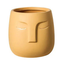 Ceramic Sleeping Face Plant Flower Planter Pot-Yellow-