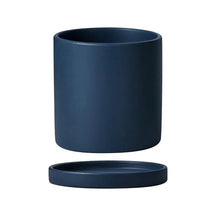 Classic Colourful Ceramic Plant Flower Pot-Dark Blue 13-11cm with Tray-