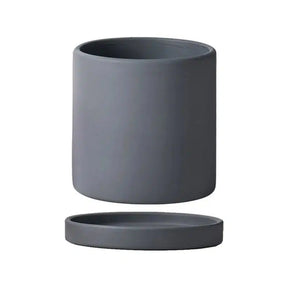 Classic Colourful Ceramic Plant Flower Pot-Dark Gray 22-11cm with Tray-