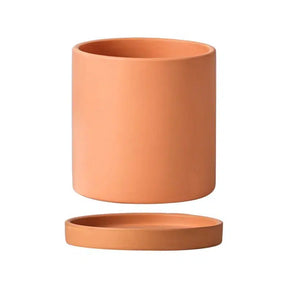 Classic Colourful Ceramic Plant Flower Pot-Light Orange 15-11cm with Tray-