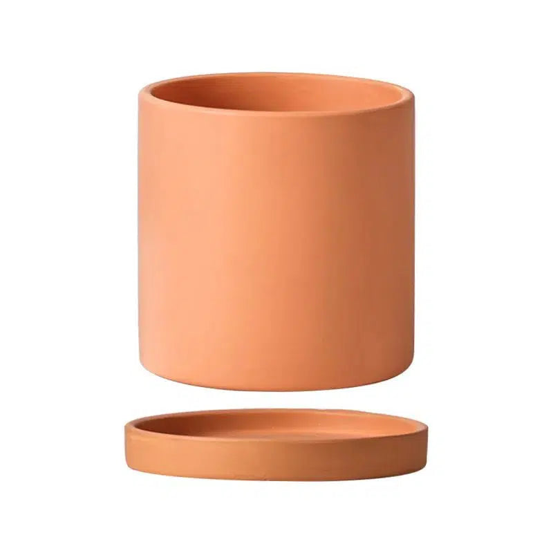 Classic Colourful Ceramic Plant Flower Pot-Light Orange 15-11cm with Tray-