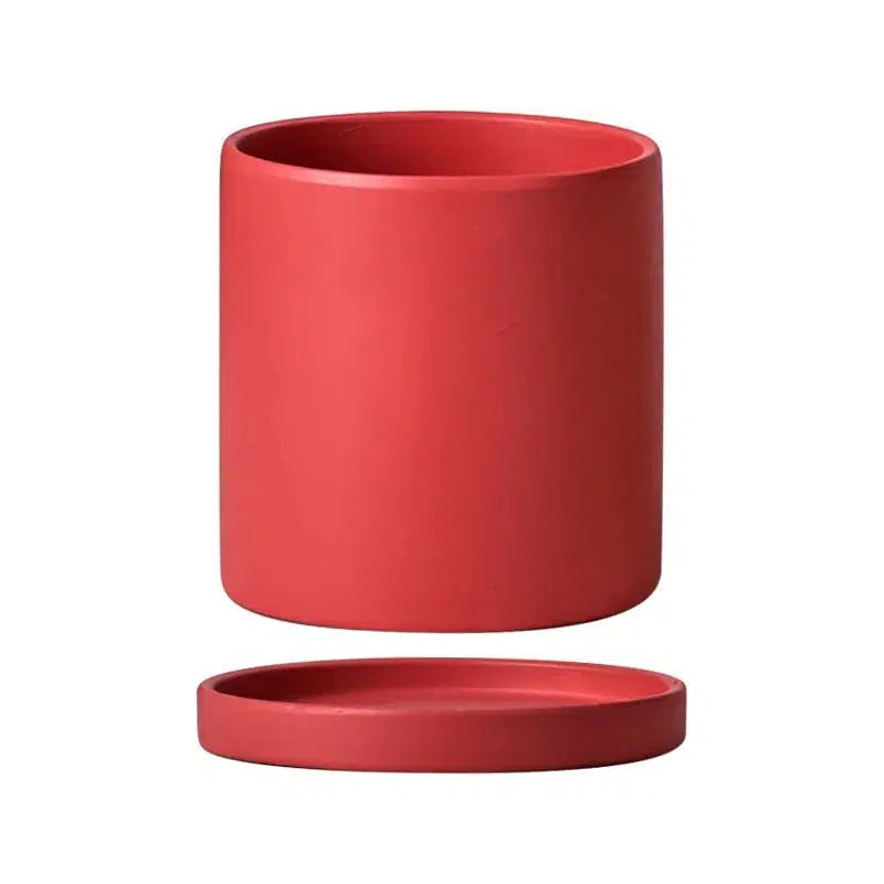 Classic Colourful Ceramic Plant Flower Pot-Red 16-11cm with Tray-