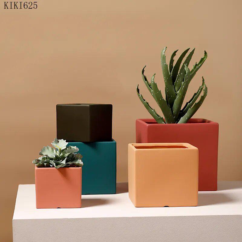 Colour Square Ceramic Flower Plant Pot-