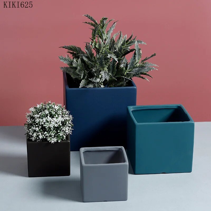 Colour Square Ceramic Flower Plant Pot-