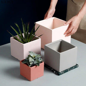 Colour Square Ceramic Flower Plant Pot-