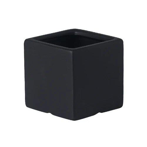 Colour Square Ceramic Flower Plant Pot-Black-14X14CM-