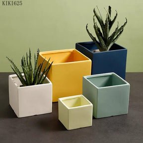 Colour Square Ceramic Flower Plant Pot-