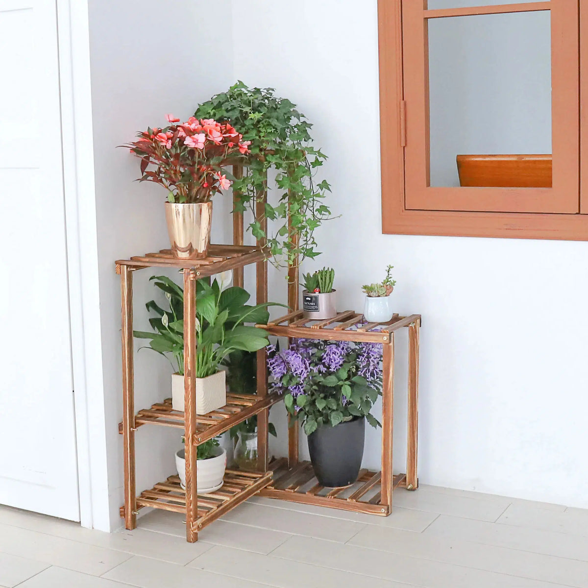 Corner Plant Stand 6 Tier Wood Shelf-Auburn-Australia-