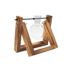 Glass Propagation Vase with Wooden Frame Stand-Single Bulb-