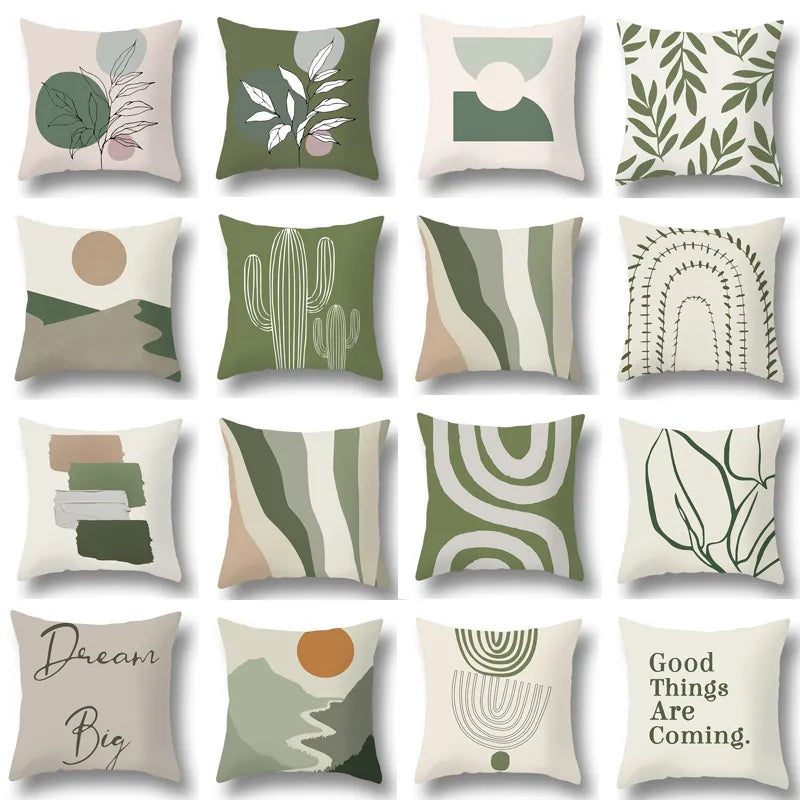 Green Aesthetic Decorative Cushion Cover-