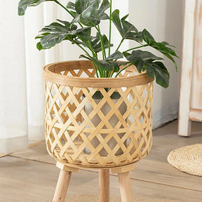 Handwoven Bamboo Flower Pot & Display Stand-