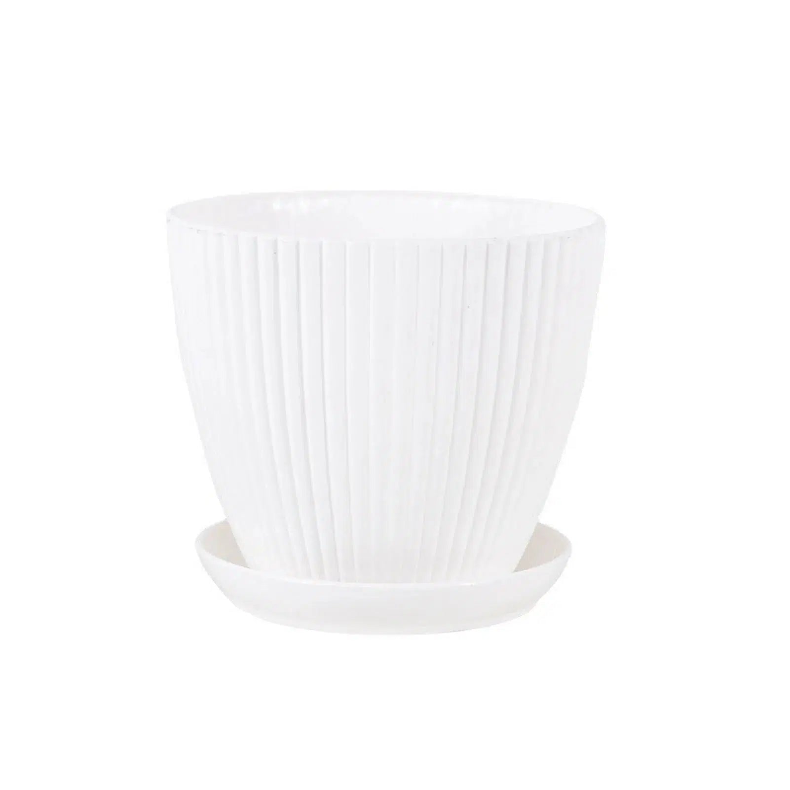 Home Garden Plastic Pots with Tray-White-S 9x8cm-