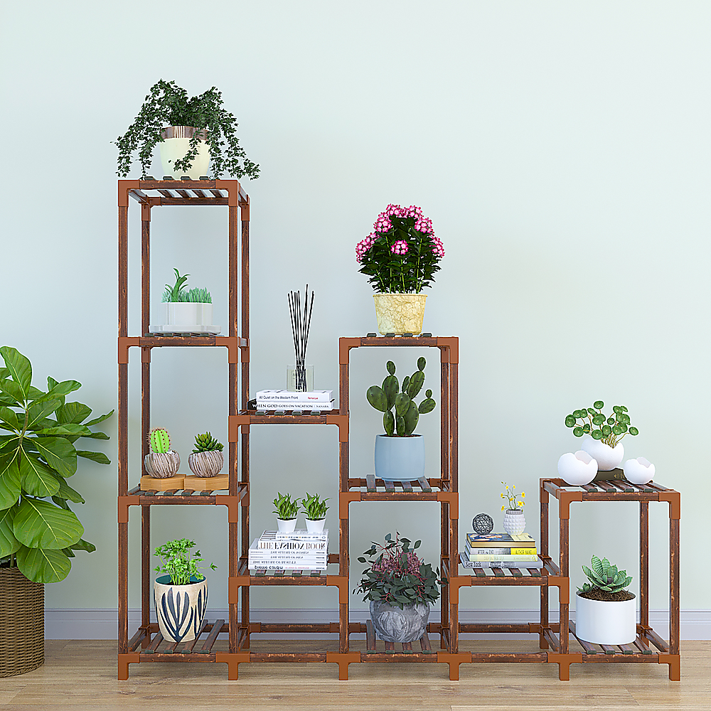 Indoor Outdoor Garden Plant Stand Planter Flower Pot Shelf Wooden Shelving - 12 Shelves-