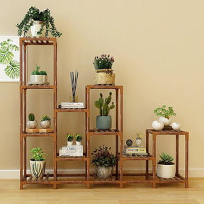 Indoor Outdoor Garden Plant Stand Planter Flower Pot Shelf Wooden Shelving - 12 Shelves-