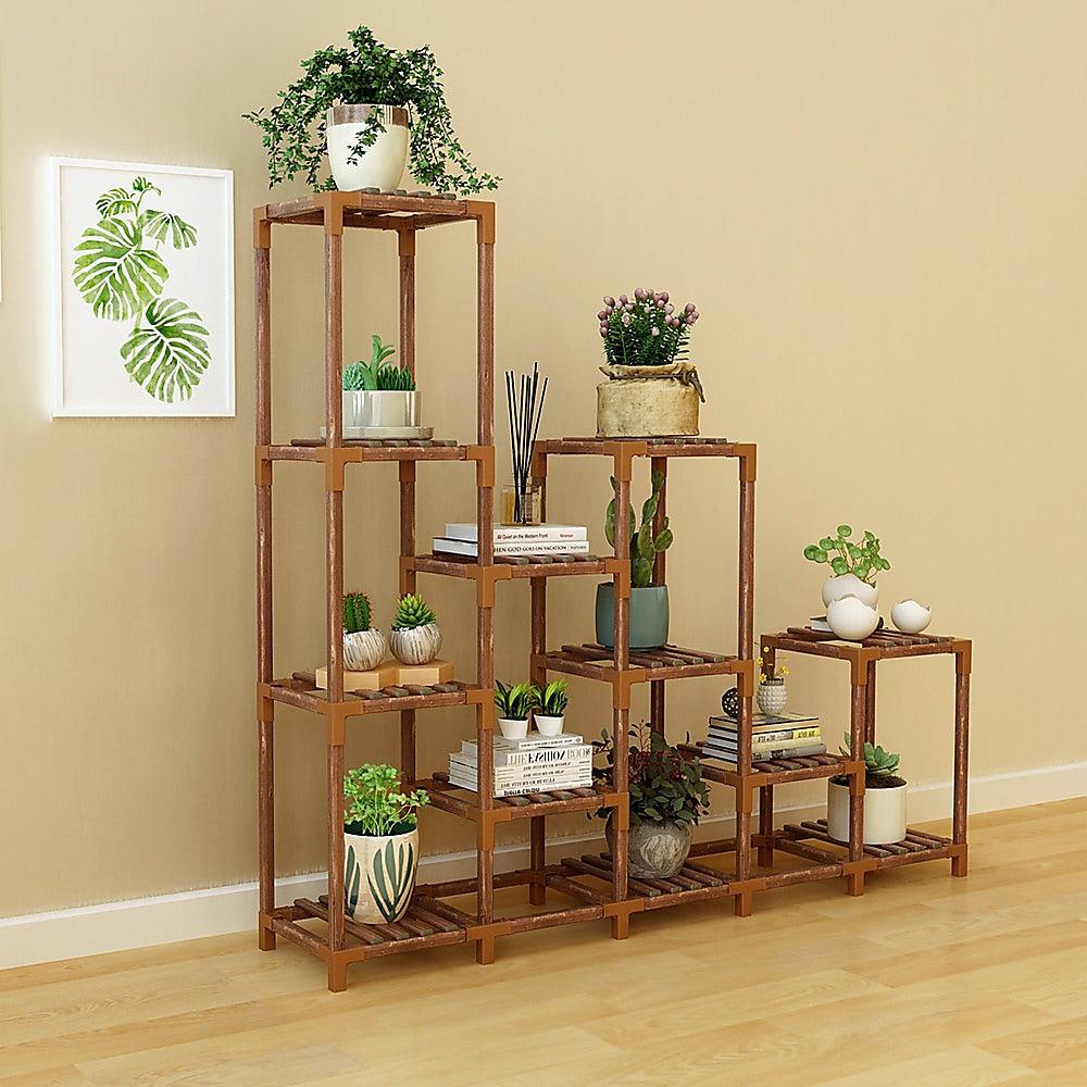 Indoor Outdoor Garden Plant Stand Planter Flower Pot Shelf Wooden Shelving - 12 Shelves-