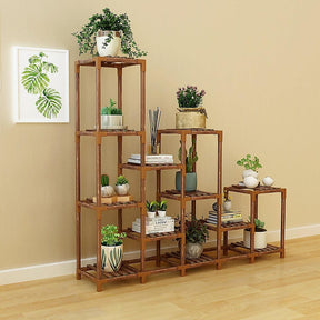 Indoor Outdoor Garden Plant Stand Planter Flower Pot Shelf Wooden Shelving - 12 Shelves-