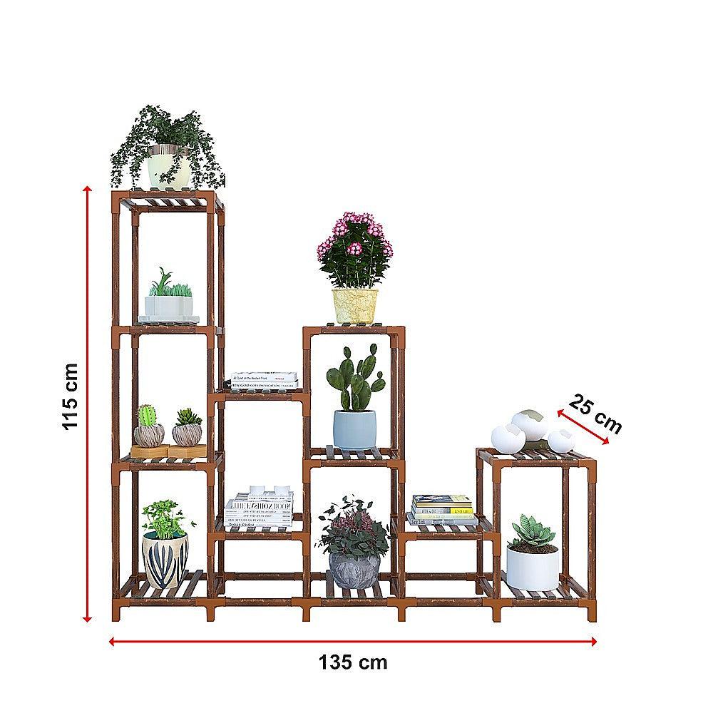 Indoor Outdoor Garden Plant Stand Planter Flower Pot Shelf Wooden Shelving - 12 Shelves-