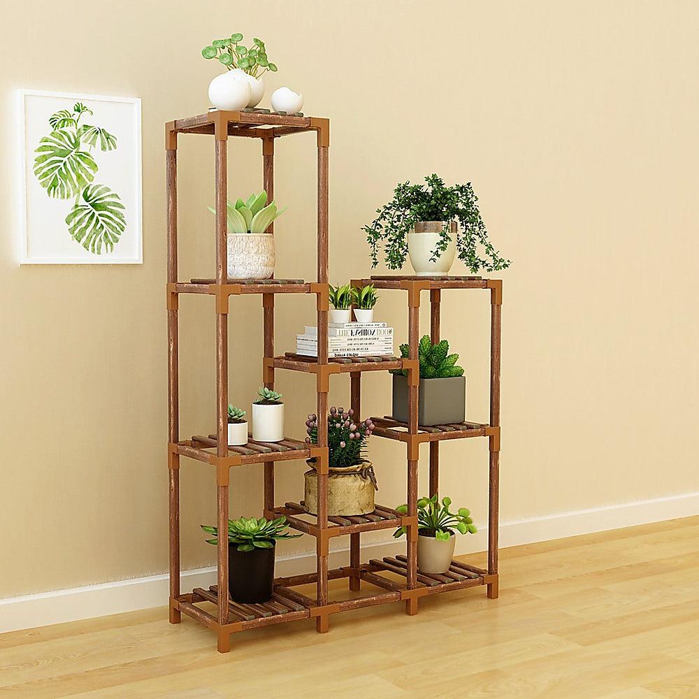 Indoor Outdoor Garden Plant Stand Planter Flower Pot Shelf Wooden Shelving - 9 Shelves-