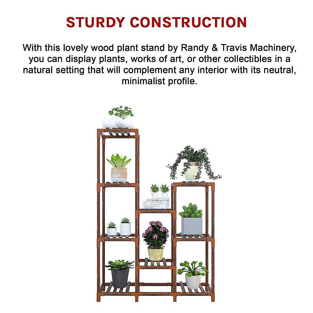 Indoor Outdoor Garden Plant Stand Planter Flower Pot Shelf Wooden Shelving - 9 Shelves-