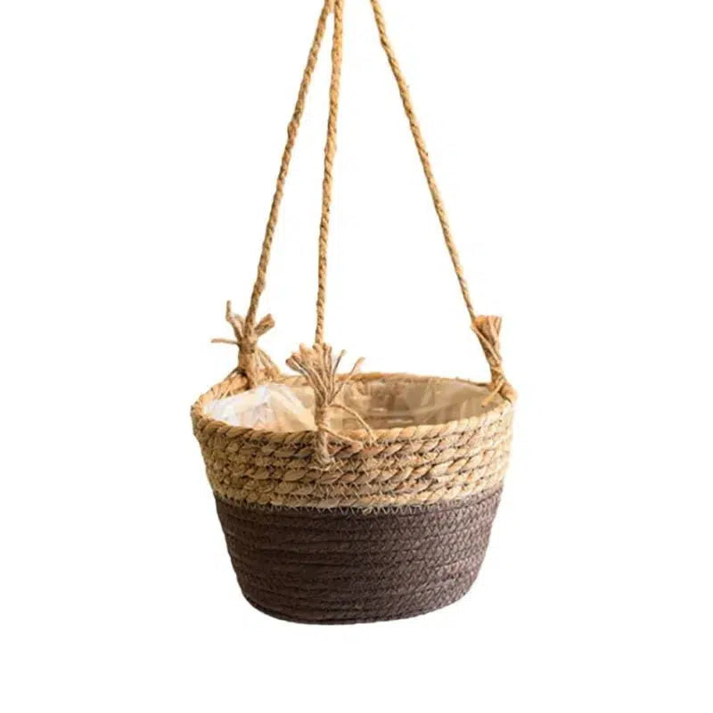 Jute Rope Hanging Plant Basket-Coffee-