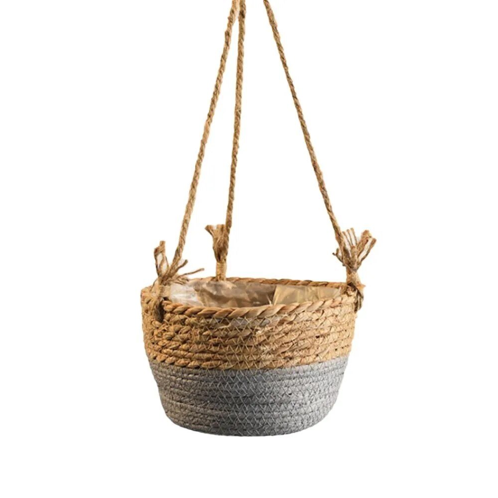 Jute Rope Hanging Plant Basket-Grey-