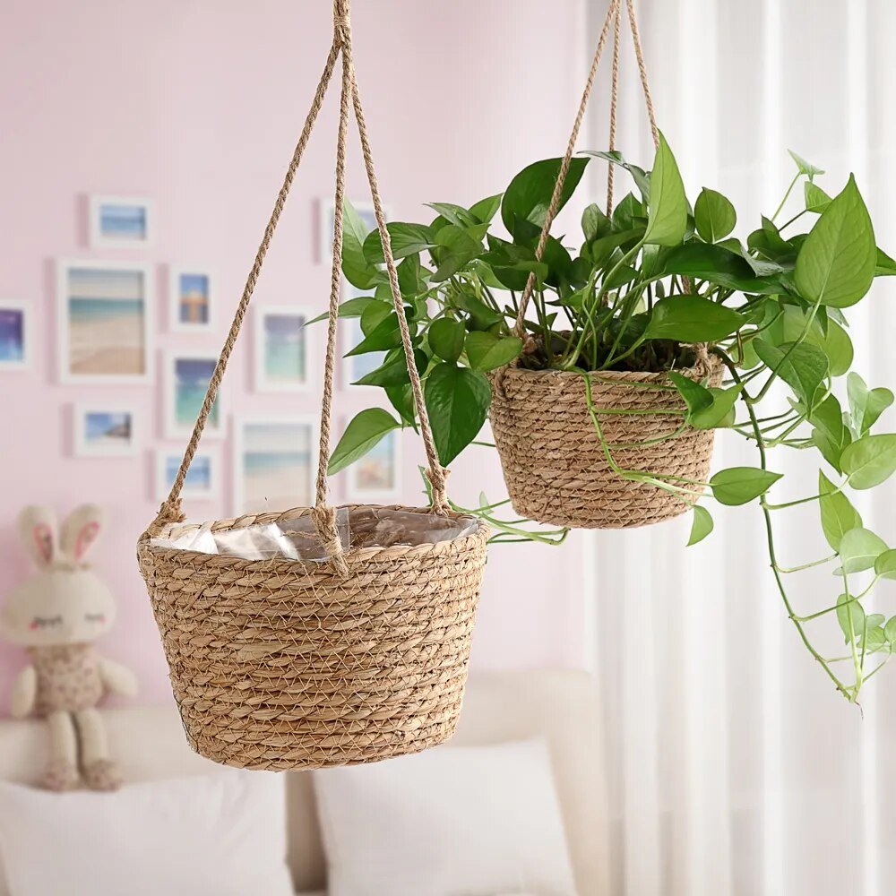 Jute Rope Hanging Plant Basket-