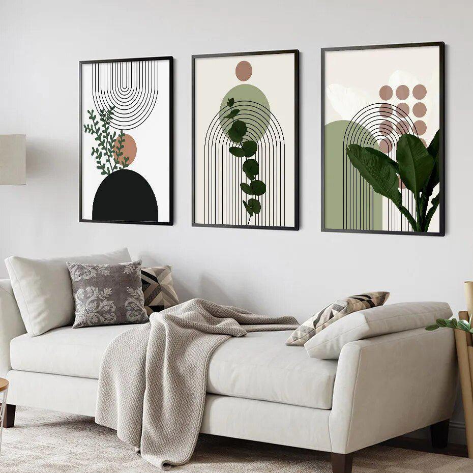 Modern Abstract Green Plants Art Canvas 3pcs-