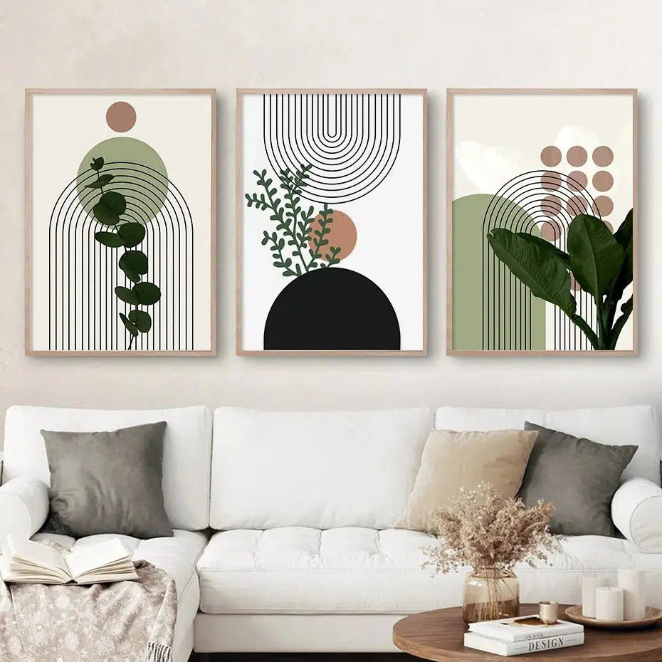 Modern Abstract Green Plants Art Canvas 3pcs-