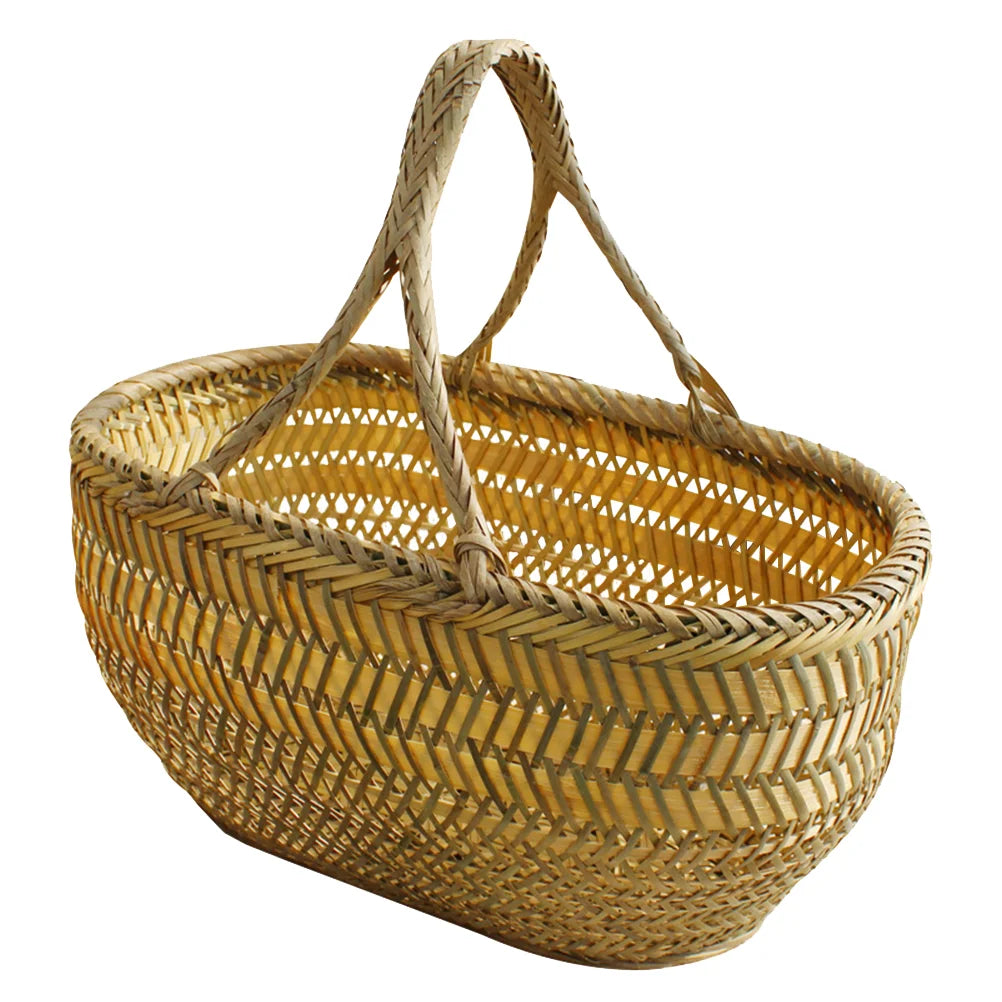 Rattan Picnic Grocery Basket-40x25cm-