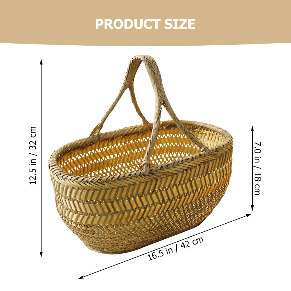 Rattan Picnic Grocery Basket-40x25cm-