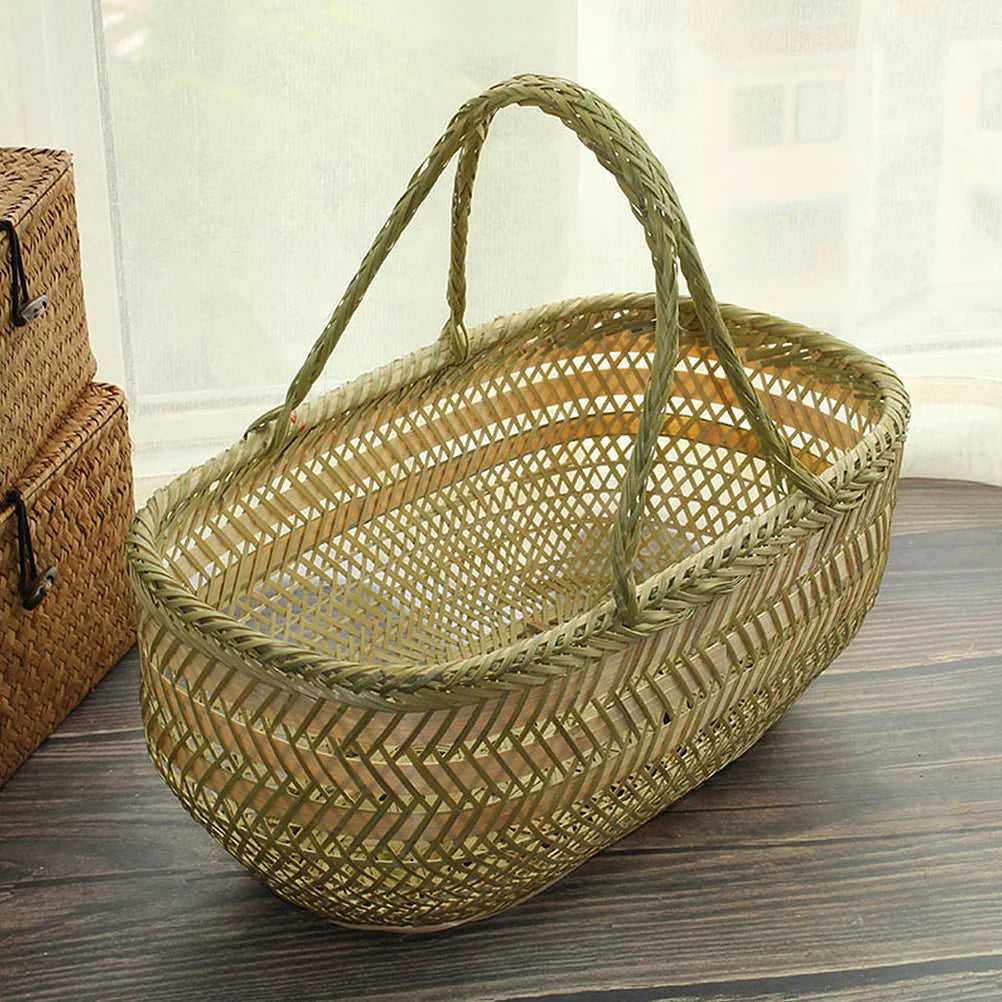 Rattan Picnic Grocery Basket-40x25cm-