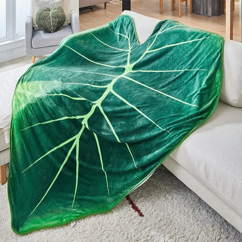 Soft Giant Leaf Blanket-Green Leaf Pattern A-130x150cm-