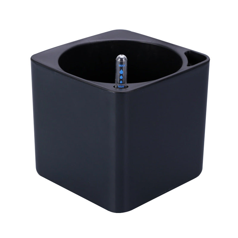 Square Self Watering Pot with Water Level Indicator-Black-L-