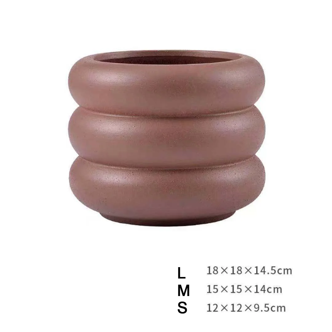 Stylish Wave Design Plant Pots-Brown-Hole-L