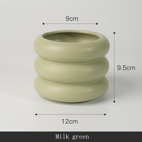 Stylish Wave Design Plant Pots-Cream Green-No Hole-S