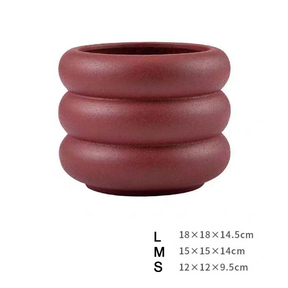 Stylish Wave Design Plant Pots-Dark Red-Hole-L