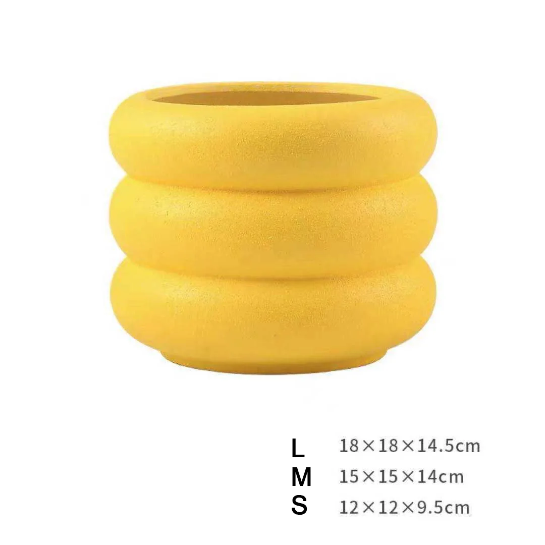 Stylish Wave Design Plant Pots-Lemon Yellow-Hole-L