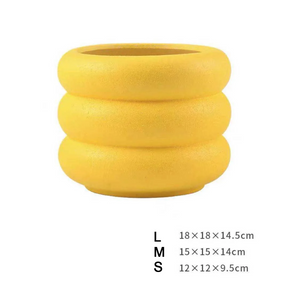 Stylish Wave Design Plant Pots-Lemon Yellow-Hole-L